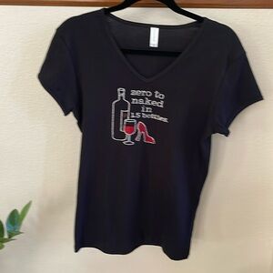 Rhinestone Bling bedazzled Black Tee Wine